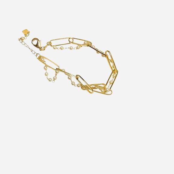 18K Gold filled 2 in 1 “Phoenix” Twist Chunky paper clip dainty pearl bracelet - Picture 2 of 4